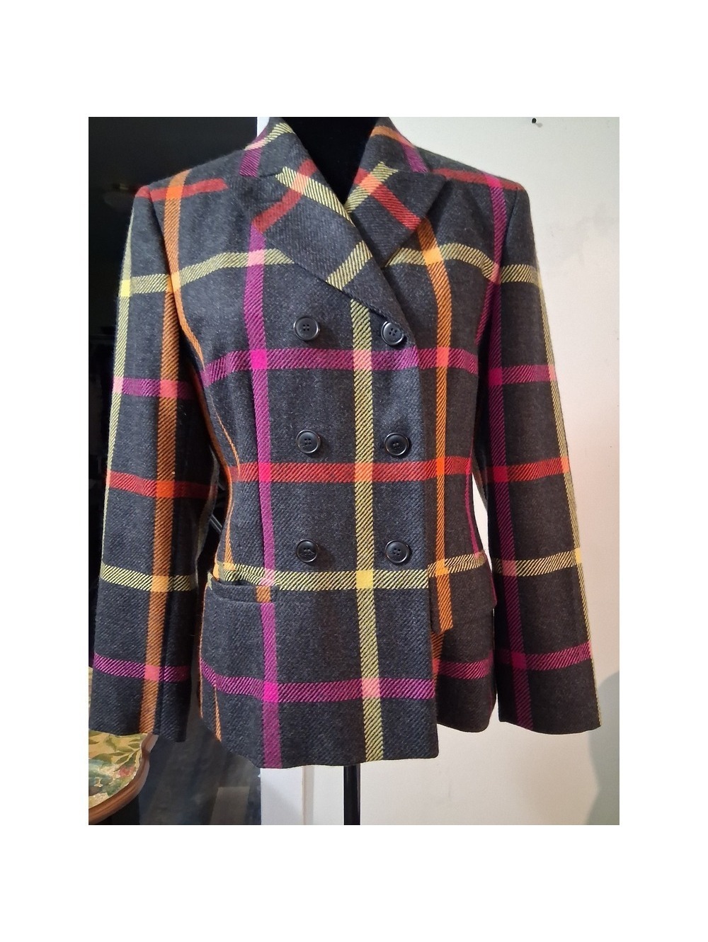Mondi Collections Women's Double-Breasted Virgin Wool Blazer Jacket Size 36